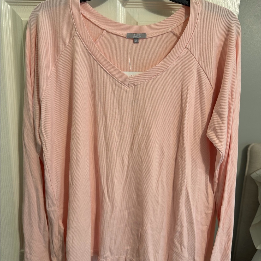 PJ Harlow Light Pink V-Neck Long Sleeve Top